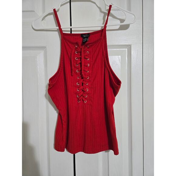 Rue 21 xl juniors red tank top partial lace up - Picture 1 of 8